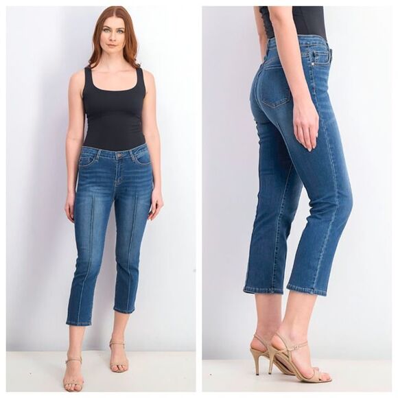 Judy Blue Size 30 Cropped Straight Fit Jeans Front Back Seam Stretch Blue - Picture 1 of 12